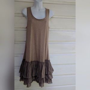 Areve Brown Boho Style Brown Ruffled Dress Medium